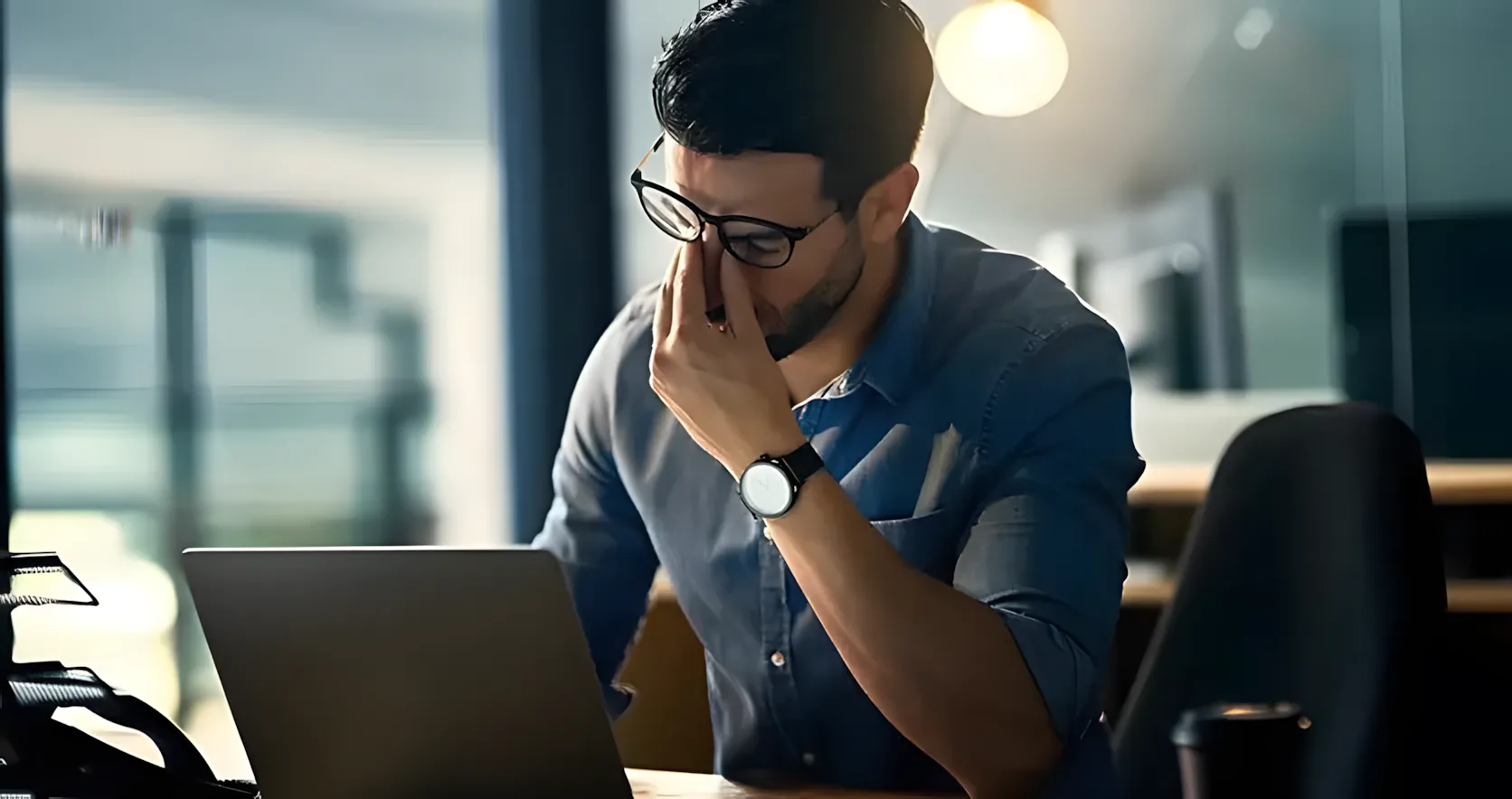 Stressed, overworked man in office